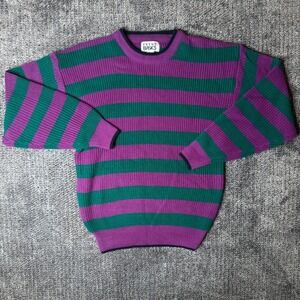 Vintage Trend Basics Purple Green Striped Knit Sweater Womens Large Acrylic Crew